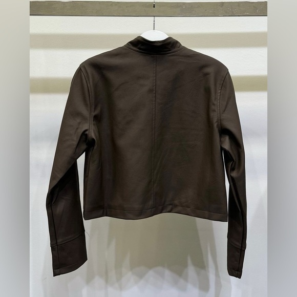 (92014-SOL-CHO) VEGAN LEATHER ZIP UP JACKET WITH FRONT POCKETS - Picture 2 of 5